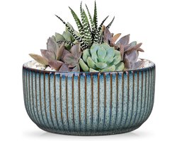 Indoor Plantenpot met Afvoergat 15 cm, Keramische Pot in Grijs en Blauw, Ideaal voor Vetplanten en Kleine Planten voor Binnen en Buiten