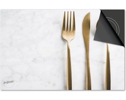 Inductie beschermer 81x52 - afdekplaat inductie mat - Dietrix Kookplaat beschermer - Base - Bestek - Marmer Wit Gouden bestek