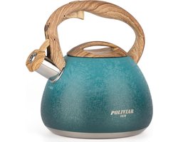 inductie theeketel - waterkoker voor inductie- en gasfornuizen - 2,5L fluitketel met houtnerf handvat - ketel inductie fluitketel van roestvrij staal - nieuwe designversie