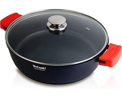 Inductiekookpan 32 cm met glazen deksel - Milieuvriendelijk en PFOA-vrij, Gegoten Aluminium Kookpan voor Inductie en Gas