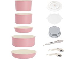 Inductiepannen - antiaanbaklaag graniet - stapelbaar kookgerei set - siliconen deksels - zonder PFOA - braadpan pannenset inductie koudgrepen