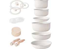 Inductiepannen en pannenset met afneembare handgrepen antiaanbaklaag graniet stapelbaar kookgerei set met siliconen deksels ruimtebesparende pannenset zonder PFOA