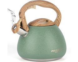 Inductietheeketel - Waterkoker voor inductie- en gasfornuizen - 2,5 L Fluitketel met houtnerfhandvat - Waterkoker Inductiefluitketel van roestvrij staal