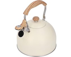 Induction Kettle - 2.5L Whistle - Stainless Steel Tea Kettle met Houten Handvat voor Inductie Koken en Gasfornuis