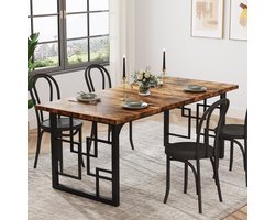 Industrial 6-Seater Rectangular Dining Table 160cm – Rustic Brown Wood Tabletop with Black Metal Frame, Modern Farmhouse Dining Table for Kitchen, Dining Room & Living Room – Easy Assembly & Durable Design – Meda Home Store