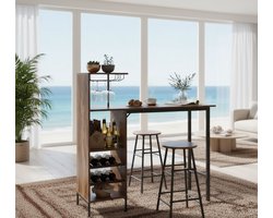 Industrial Comfort Eettafelset 4-delig met Opbergrekken en Zitgroep voor 4 Personen – Bartafel met 2 Stoelen en 1 Bank, 110 x 65 x 76 cm, Massief MDF & Metaal, Compact Ruimtebesparend Ontwerp – Medahomestore