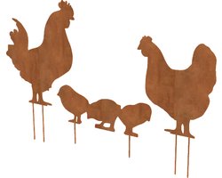 Industrial Garden - Kippenfamilie cortenstaal - Tuindecoratie