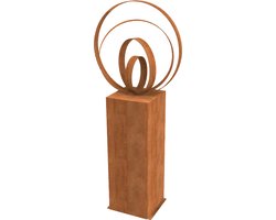 Industrial Garden - Verdraaide ringen op sokkel Cortenstaal - Tuinornament - 120cm - 25cm