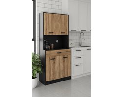 Industrial Home Industrieel Design Keukenkast & Dressoir – Multifunctionele Opbergkast met 2 Dubbele Deurkasten, 1 Lade, Kabeldoorvoer en Kantelbeveiliging – Robuuste Houten Kast 80 x 40 x 180 cm, Zwart en Natuurlijk Houtnerf