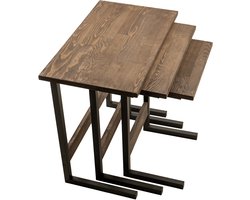 Industrial Living Bijzettafel - Salontafel - Industrieel - Tafeltje vierkant - Bijzettafels set van 3 - Bijzettafel metaal met hout - Zwart