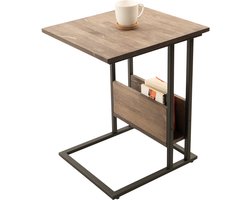 Industrial Living Bijzettafel – Tafeltje – Tafel met tijdschriftenhouder – Bijzettafel metaal met hout – Laptoptafel – Koffietafel – Side table - Walnoot - Zwart