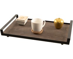Industrial Living Dienblad - Decoratieve dienblad - Dienblad rechthoek - Groot - Zwart - Hout - Metaal - 48x32cm