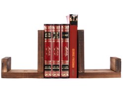 Industrial Living Houten Boekensteunen – Set van 2 – Beukenhout – Gebrand – Rustiek – Boekenhouder - Boeksteun