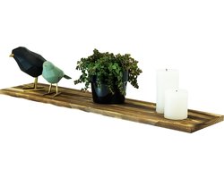 Industrial Living Houten Wandplank – Zwevende Boekenplank – 80 x 18 cm – Beukenhout – Gebrand – Rustiek – Verborgen Bevestiging