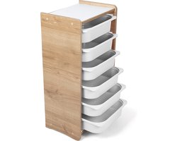 IndustriaL Living kinderkast met 6 witte opberglades - Speelgoedkast - Opbergkast - Kast kinderkamer -Boekenkast - Hout - Walnoot