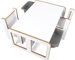 Industrial Living kindertafel met 2 grijze opberglades - 2 Kinderstoelen - Kinderbureau - Tekentafel - Activiteitentafel - Speeltafel - Hout - Wit
