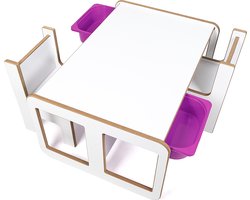 Industrial Living kindertafel met 2 lila opberglades - Kinderbureau met 2 stoelen - Speeltafel - Activiteitentafel - Tekentafel - Hout - Wit