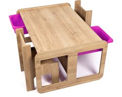Industrial living kindertafel met 2 lila opberglades - Speeltafel met 2 kinderstoelen - Kinderbureau - Activiteitentafel - Speeltafel - Hout - Walnoot