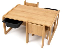 Industrial living kindertafel met 2 zwarte opberglades - Speeltafel met 2 kinderstoelen - Kinderbureau - Activiteitentafel - Speeltafel - Hout - Walnoot