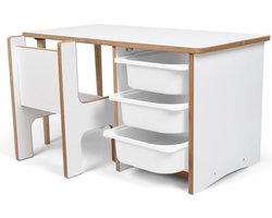 Industrial Living kindertafel met 3 witte lades - Kinderbureau - Speeltafel met kinderstoel - Activiteitentafel - Tekentafel - Wit - Hout