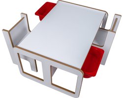 Industrial Living kindertafel met lades - Speeltafel met 2 kinderstoelen - Kinderbureau - Activiteitentafel - Tekentafel - Hout - Wit