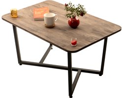 Industrial Living Salontafel - Vierkant Design van Massief Dennenhout in Walnootkleur met Zwart Metalen Frame voor Woonkamer