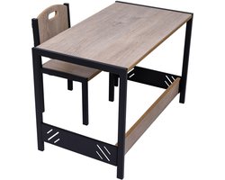 Industrial living Speeltafel – Activiteiten tafel – Kindertafel en stoeltjes – Kinderbureau – Montessori -Kinderkamer Meubels – Eiken Grijs – Zwart