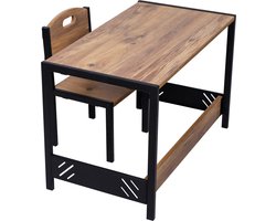 Industrial living Speeltafel – Activiteiten tafel – Kindertafel en stoeltjes – Kinderbureau – Montessori -Kinderkamer Meubels – Walnoot – Zwart