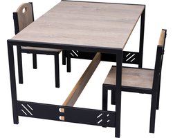 Industrial Living Speeltafel - Activiteitentafel met 2 stoelen - Kindertafel met stoeltjes - Kinderbureau - Hout - Metaal - Eiken