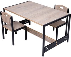 Industrial living Speeltafel – Kindertafel en 2 stoeltjes – Activiteiten tafel –Kinderbureau – Montessori -Kinderkamer Meubels – Eiken Grijs – Zwart
