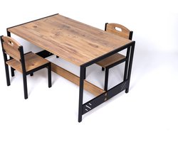 Industrial living Speeltafel – Kindertafel en 2 stoeltjes - Activiteiten tafel – Kinderbureau – Montessori -Kinderkamer Meubels – Walnoot – Zwart