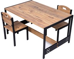 Industrial Living Speeltafel - Kindertafel met 2 stoeltjes - Activiteitentafel - Kinderkamer Meubels - Kinderbureau - Hout - Metaal - Walnoot