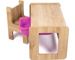 Industrial Living Speeltafel met lila kleur lade - Kindertafel - Tekentafel - Speeltafel met kinderstoel - Kinderbureau - Hout - Walnoot