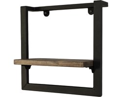 Industrial Living Wandrek - Fotorek - Wandbox rechthoek - Fotorek - Wandplank - Wanddecoratie - Industrieel - Metaal Zwart - Hout - 35x25cm