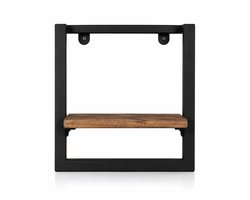 Industrial Living Wandrek Industrieel Zwart – Wandplank Metaal & Hout – Wanddecoratie – 30 x 30 x 15 cm
