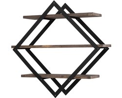 Industrial Living Wandrek - Wandplank - Wandrek industrieel - Fotorek - Boekenplank - Wanddecoratie - Wandbox - Metaal zwart - 70x70cm - Hout