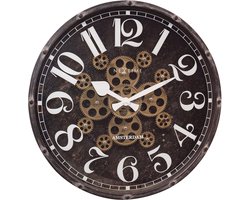 Industrial wandklok met bewegende tandwielen - 50cm - zwart - Henry - NeXtime