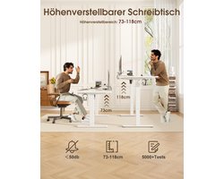 Industrialhome Elektrisch In Hoogte Verstelbaar Bureau – Zit Sta Bureau 200x80 cm – Met Geheugenfunctie & Monitorstandaard – Ergonomisch Kantoorbureau – Wit – Stil & Duurzaam – Verstelbaar Tussen 73 cm en 118 cm