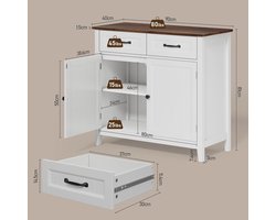 Industrialhome Multifunctionele Keukenkast met Werkblad – Dressoir met 2 Laden & 2 Deuren – Opbergkast voor Keuken, Woonkamer & Eetkamer – Retro Design, Verstelbare Plank, Hoogwaardig MDF – Bruin
