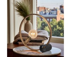 Industrialhome Tafellamp Halo – Trendy Design Lamp Antiek Goud & Zwart Metaal | Moderne Open Ring Vorm | E27 Fitting | Sfeervolle LED Tafellamp voor Woonkamer, Slaapkamer & Werkplek