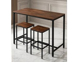 Industrieel 3-delig Bartafel Set met 2 Barkrukken – Ruimtebesparende Hoge Eettafel voor 2 Personen – Houtlook Bruin/Zwart – Keuken, Woonkamer & Horeca – 120x50x90 cm – medahomestore