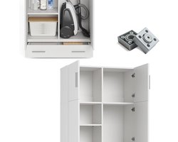 Industrieel Archiefkast – Hoge Opbergkast met Lade en Opzetkast – Multifunctionele Kantoorkast 80x240 cm – Documenten- en Dossierkast met Draaideuren – Wit Modern Design – Industrialhome