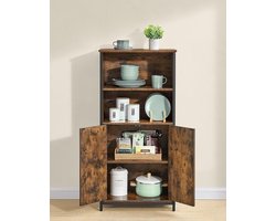 Industrieel Boekenkast 125x60x35 cm | Multifunctionele Kast met 2 Open Vakken en Verstelbare Planken | Kantoorplank, Keukenkast of Opbergkast voor Woonkamer, Slaapkamer, Office – Vintage Bruin-Zwart –