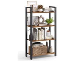 Industrieel Boekenkast 4 Lagen – Open Wandkast – Opbergkast met Metaal & Hout – Vintage Stijl – 120x66x30 cm