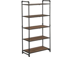 Industrieel Boekenkast Wandrek – Opbergkast met 5 Planken – Stellingkast – Bruin/Zwart