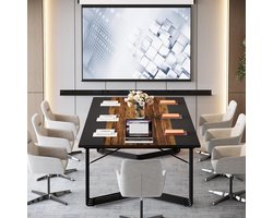Industrieel Bureau 200 cm – Dubbel Werkstation & Vergadertafel – Groot Computertafel voor 2 Personen – Rustiek Bruin – Thuiskantoor, Kantoor, Business, Teamwork