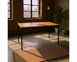 Industrieel Bureau – Groot Computer Bureau 160 x 80 cm – Multifunctionele Vergadertafel & Eettafel – Stevig Schrijf- en Kantoor Tafel met Metalen Frame – Rechthoekig Werktafel – Zwart Beuken – HomeByNicole