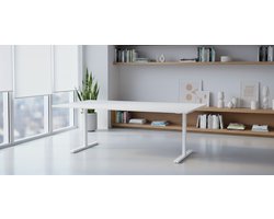 Industrieel Bureau – Grote Vergadertafel 240 cm – Conferentie & Werktafel met Kabelmanagement – Rechthoekig Kantoor Bureau met Metalen Frame – Wit Melamine – HomeByNicole