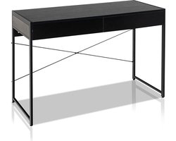 Industrieel bureau met 2 laden - Stevig stalen frame - Multifunctionele computertafel (zwart)
