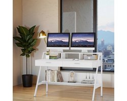 Industrieel Bureau met Ladeblokken en Monitorstandaard – Modern Computer Bureau 180x60 cm – Groot PC Werkbureau met Opbergruimte en Metalen Frame – Home Office Schrijf- en Kantoortafel – Rustic Brown Zwart – HomeByNicole